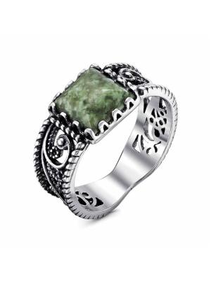 Кольцо серебро 925 пробы, покрытие - оксидирование, вставка - везувиан