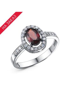 Кольцо серебро 925 пробы, покрытие - родирование, вставка - гранат (полудрагоценный камень), фианит (недрагоценный камень)