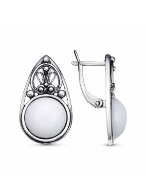 Серьги бижутерия, покрытие - серебрение с оксидированием, вставка - искусственный агат белый