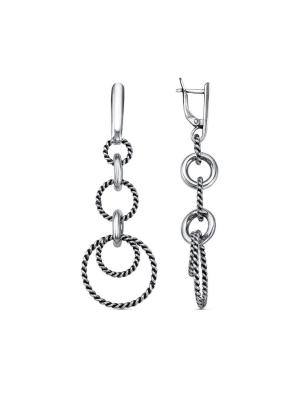 Серьги бижутерия, покрытие - серебрение с оксидированием, без вставок