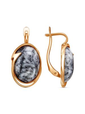 Серьги бижутерия, покрытие - золочение, вставка - пинолит