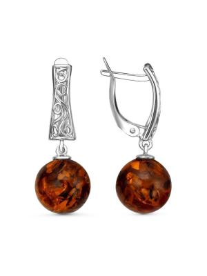 Серьги бижутерия, покрытие - серебрение с оксидированием, вставка - искусственный янтарь