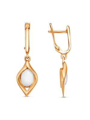 Серьги бижутерия, покрытие - золочение, вставка - искусственный агат белый