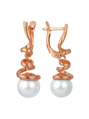 Серьги серебро 925 пробы, покрытие - золочение, вставка - имитация жемчуга