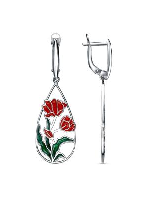 Серьги серебро 925 пробы, покрытие - родирование, отделка - эмаль, без вставок