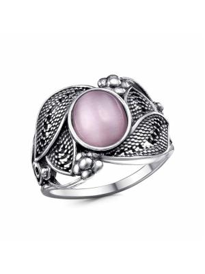 Кольцо бижутерия, покрытие - серебрение с оксидированием, вставка - искусственный кошачий глаз