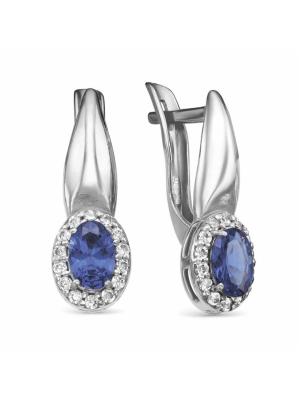 Серьги серебро 925 пробы, покрытие - родирование, вставка - искусственная шпинель, фианит (недрагоценный камень)