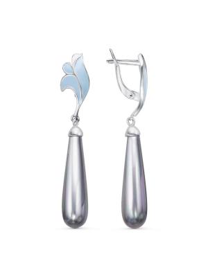 Серьги бижутерия, покрытие - серебрение, отделка - эмаль, вставка - имитация жемчуга