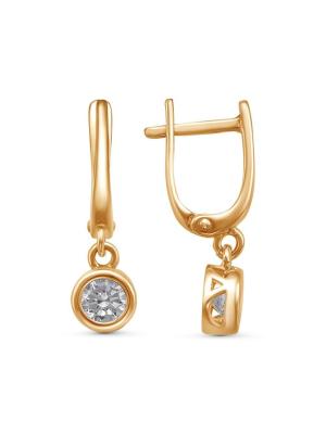 Серьги серебро 925 пробы, покрытие - золочение, вставка - фианит (недрагоценный камень)