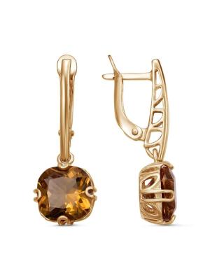 Серьги серебро 925 пробы, покрытие - золочение, вставка - искусственный султанит