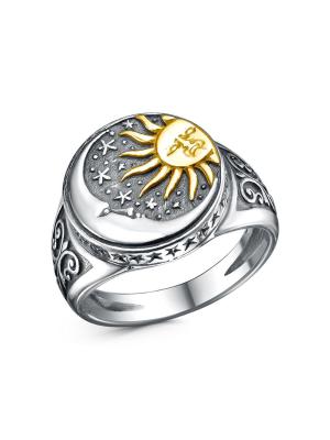 Кольцо бижутерия, покрытие - серебрение с оксидированием, выборочное золочение, без вставок