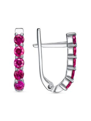 Серьги бижутерия, покрытие - платинирование, вставка - синтетический корунд