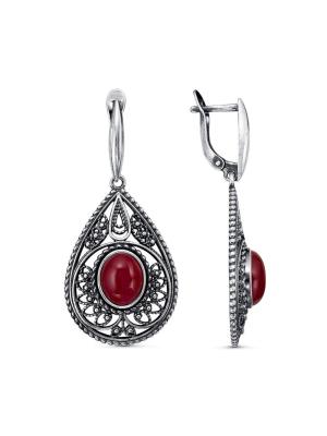 Серьги серебро 925 пробы, покрытие - оксидирование, вставка - искусственный коралл