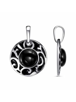Подвеска бижутерия, покрытие - платинирование, отделка - эмаль, вставка - искусственный агат черный