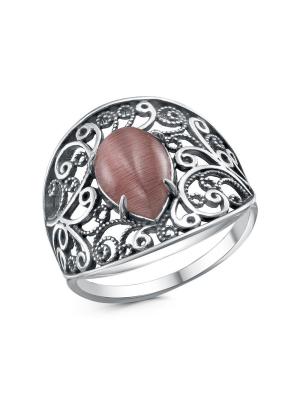 Кольцо бижутерия, покрытие - серебрение с оксидированием, вставка - искусственный кошачий глаз