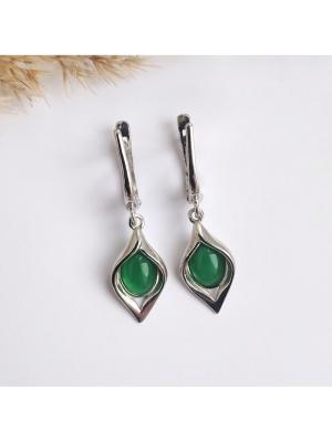 Серьги бижутерия, покрытие - платинирование, вставка - искусственный агат зелёный