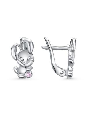 Серьги серебро 925 пробы, покрытие - родирование, вставка - фианит (недрагоценный камень)