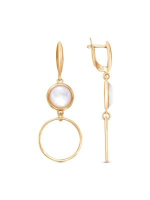 Серьги бижутерия, покрытие - золочение, вставка - перламутр