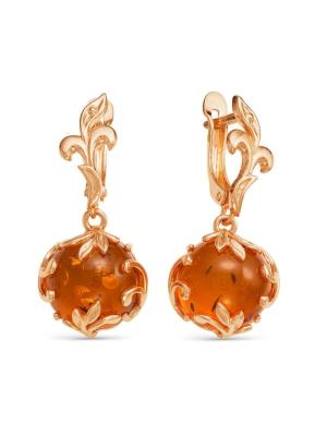 Серьги бижутерия, покрытие - золочение, вставка - искусственный янтарь