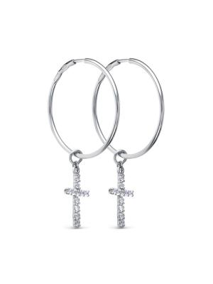 Серьги серебро 925 пробы, покрытие - родирование, вставка - фианит (недрагоценный камень)