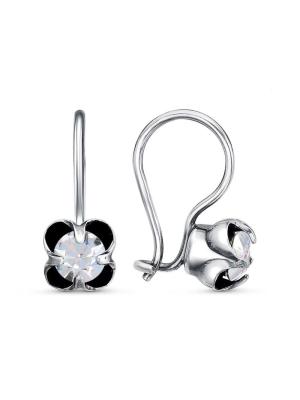 Серьги бижутерия, покрытие - серебрение с оксидированием, вставка - стекло ювелирное preciosa