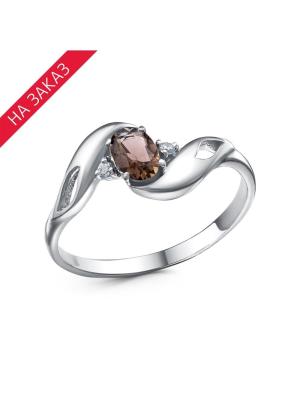 Кольцо серебро 925 пробы, покрытие - родирование, вставка - дымчатый кварц, фианит (недрагоценный камень)
