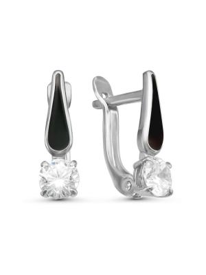 Серьги серебро 925 пробы, покрытие - родирование, отделка - эмаль, вставка - фианит (недрагоценный камень)