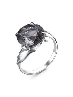 Кольцо серебро 925 пробы, покрытие - родирование, вставка - искусственный дымчатый кварц