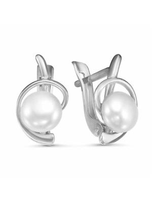 Серьги серебро 925 пробы, покрытие - родирование, вставка - культивированный жемчуг