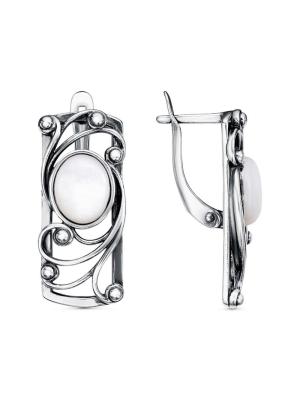 Серьги бижутерия, покрытие - серебрение с оксидированием, вставка - перламутр