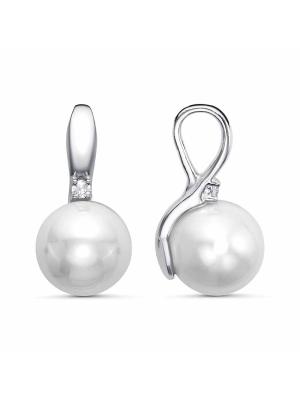 Подвеска бижутерия, покрытие - платинирование, вставка - имитация жемчуга, фианит (недрагоценный камень)