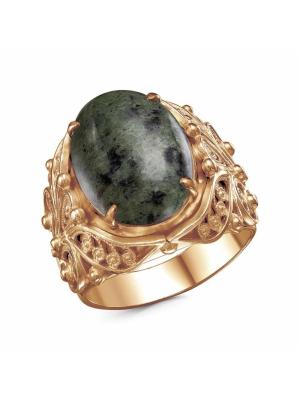 Кольцо бижутерия, покрытие - золочение, вставка - змеевик