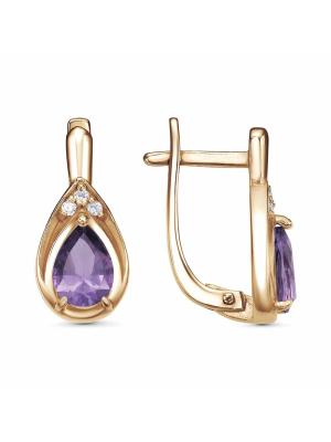 Серьги серебро 925 пробы, покрытие - золочение, вставка - аметист (полудрагоценный камень), фианит (недрагоценный камень)