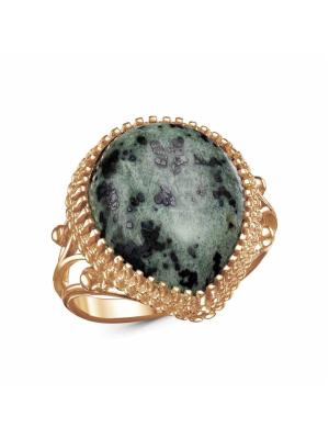 Кольцо бижутерия, покрытие - золочение, вставка - змеевик