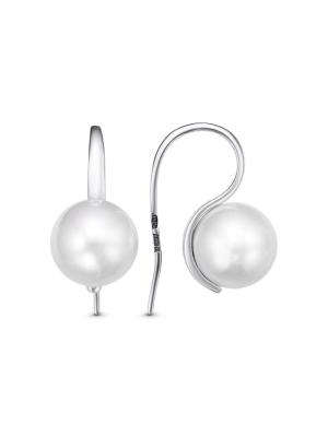 Серьги серебро 925 пробы, покрытие - оксидирование, вставка - имитация жемчуга