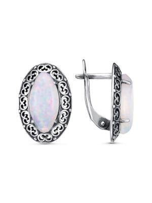 Серьги серебро 925 пробы, покрытие - оксидирование, вставка - искусственный опал