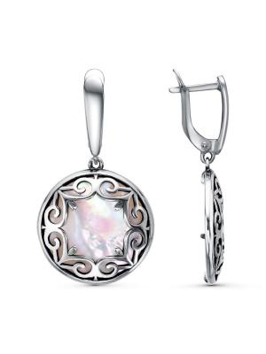 Серьги серебро 925 пробы, покрытие - оксидирование, вставка - перламутр