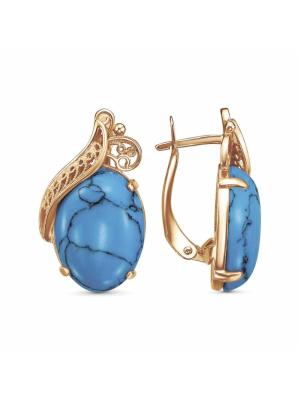 Серьги бижутерия, покрытие - золочение, вставка - искусственная бирюза