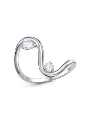 Кольцо бижутерия, покрытие - платинирование, вставка - фианит (недрагоценный камень)