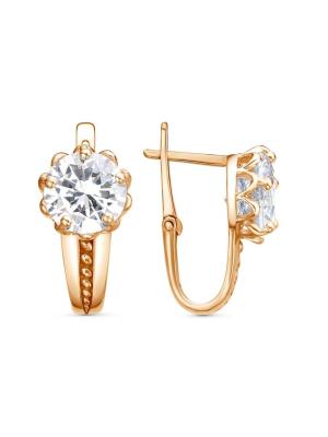 Серьги бижутерия, покрытие - золочение, вставка - фианит (недрагоценный камень)