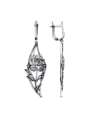 Серьги бижутерия, покрытие - серебрение с оксидированием, без вставок