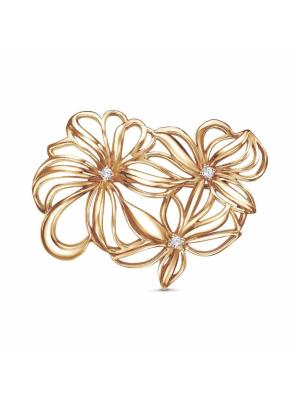 Брошь серебро 925 пробы, покрытие - золочение, вставка - фианит (недрагоценный камень)