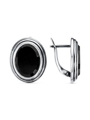 Серьги серебро 925 пробы, покрытие - оксидирование, вставка - искусственный агат черный