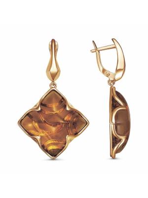 Серьги бижутерия, покрытие - золочение, вставка - стекло ювелирное собственной огранки