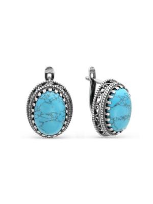 Серьги серебро 925 пробы, покрытие - оксидирование, вставка - искусственная бирюза