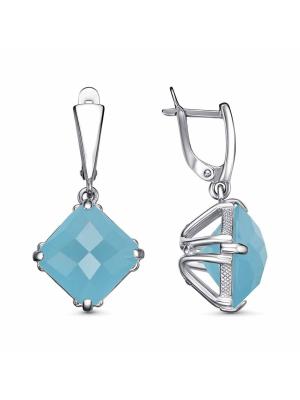 Серьги бижутерия, покрытие - платинирование, вставка - искусственный халцедон