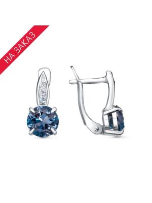 Серьги серебро 925 пробы, покрытие - родирование, вставка - топаз синий (полудрагоценный камень), фианит (недрагоценный камень)