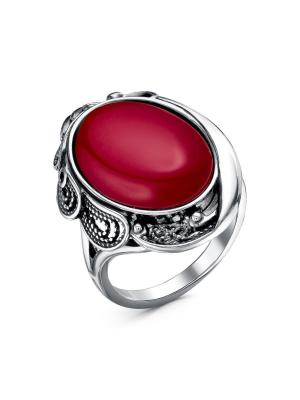 Кольцо серебро 925 пробы, покрытие - оксидирование, вставка - искусственный коралл