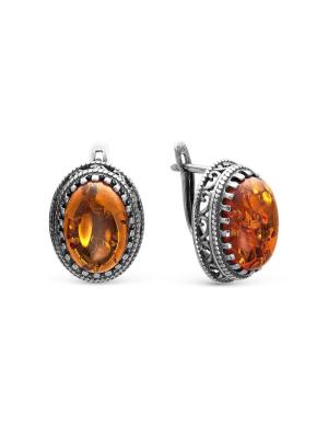 Серьги серебро 925 пробы, покрытие - оксидирование, вставка - искусственный янтарь