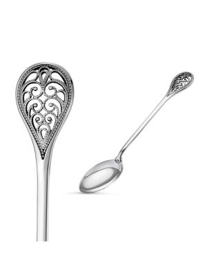 Ложка чайная "ажур" серебро 925 пробы, покрытие - оксидирование, без вставок